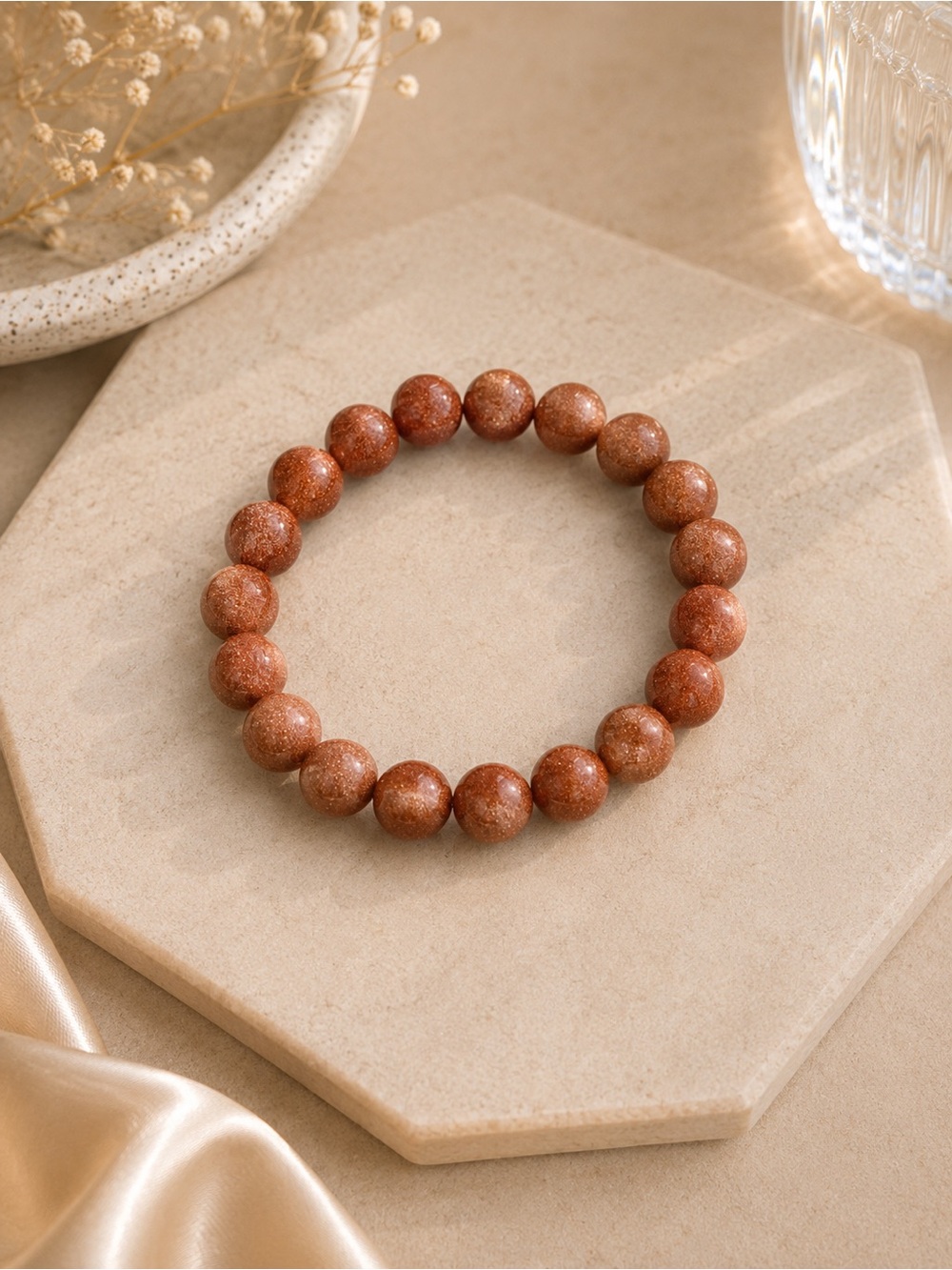 Sparkle Shimmer Goldstone Beaded Stretch Bracelet - Women Jewelry
